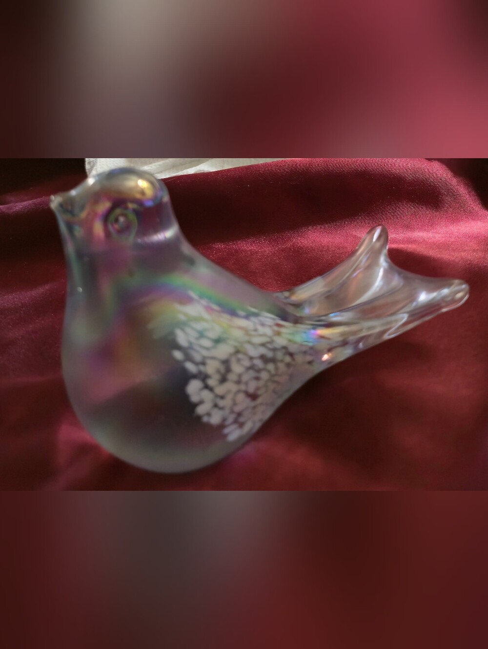 Silvestri Iridescent Glass Snow Bird Paperweight
